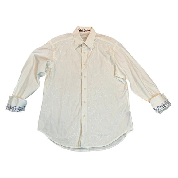Robert Graham White Mens Embroidered Blue Flip Cuff Button Up Long Sleeve Shirt - Picture 1 of 11